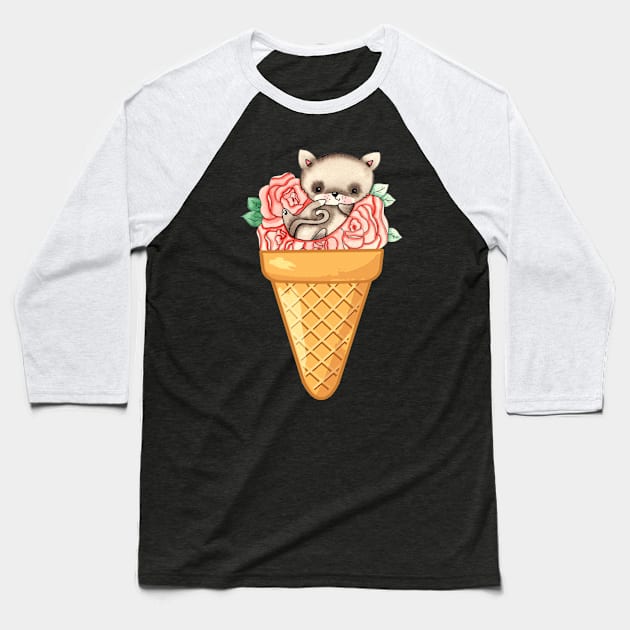 CAT ICE CREAM - THE ANIMAL  FOOD COLLECTION - FUN CAT  ICE CREAM DESIGNS Baseball T-Shirt by iskybibblle